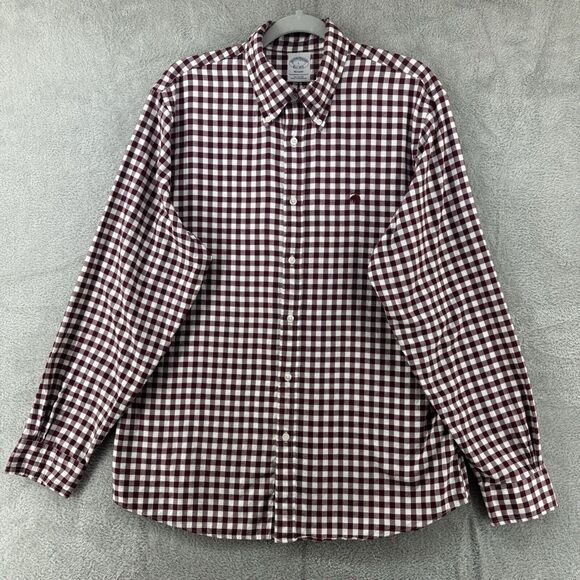 Brooks Brothers REGENT The Original Polo Shirt L Burgundy White Plaid Flannel - Picture 1 of 14
